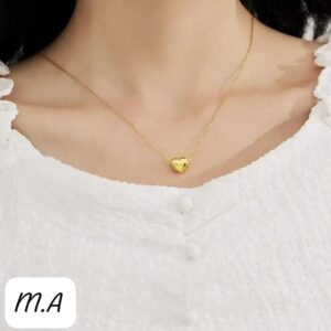 Stainless Steel Polished Heart Charm Pendant Necklace Chain