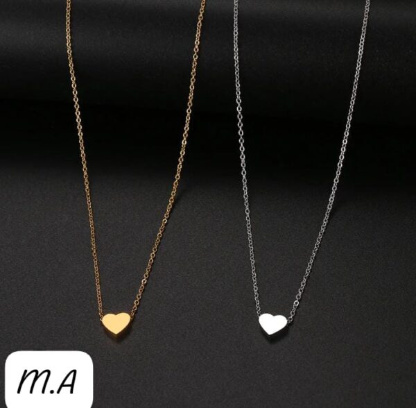 Stainless Steel Polished Heart Charm Pendant Necklace Chain - Image 5