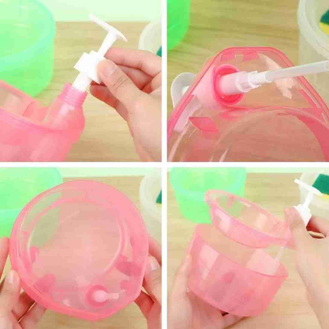 2 in 1 Soap Dispenser & Scrubber Holder With Sponge Cady Round Shape - Image 4