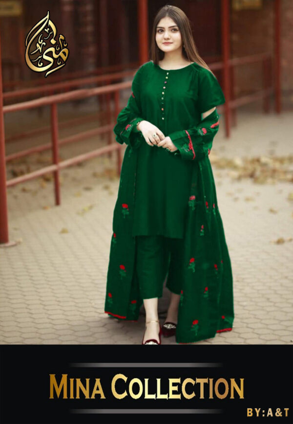 Mina Collection | Rose Embroidered | Lace Work Long Gown With Inner | Trouser - Image 2