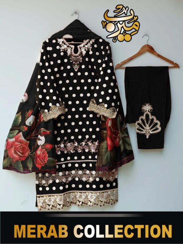 MERAB COLLECTION 3 Piece Polka Print's With Embroidered Suit - Image 5