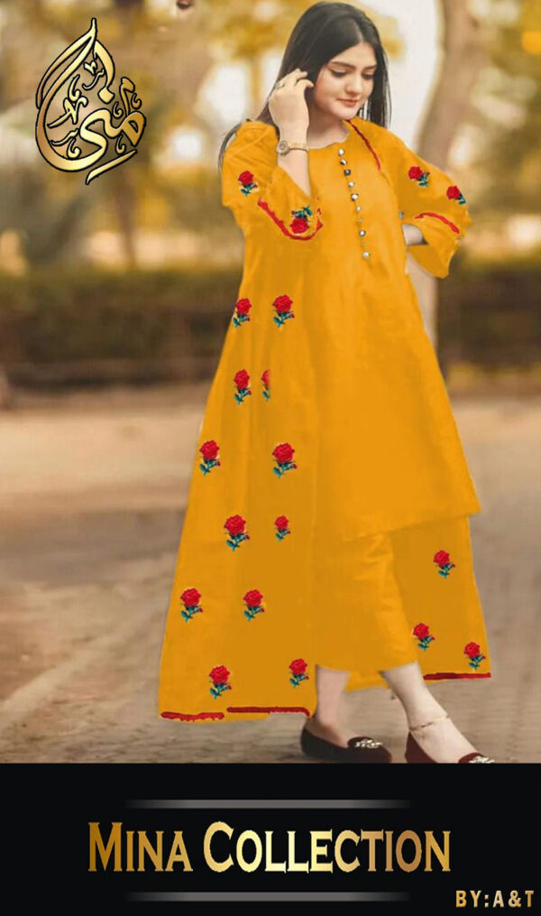 Mina Collection | Rose Embroidered | Lace Work Long Gown With Inner | Trouser - Image 5