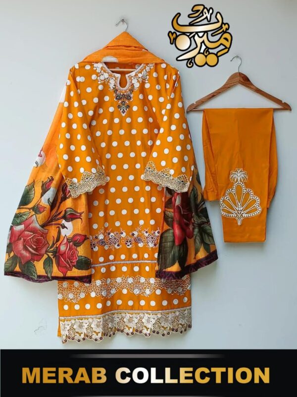 MERAB COLLECTION 3 Piece Polka Print's With Embroidered Suit - Image 2