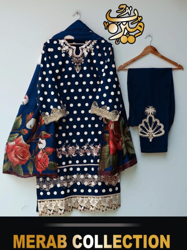 MERAB COLLECTION 3 Piece Polka Print's With Embroidered Suit - Image 3