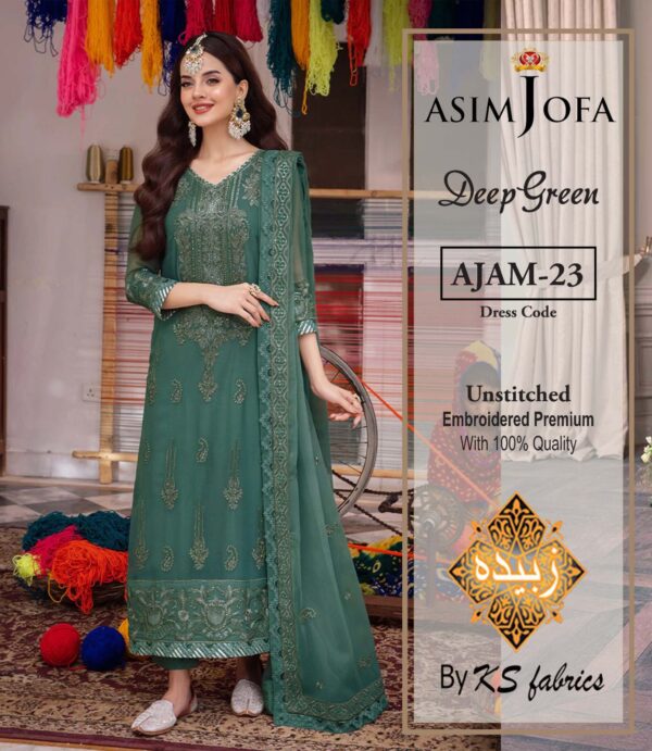 ASIM JOFA | Deep Green Unstitched Embroidered Premium Collection