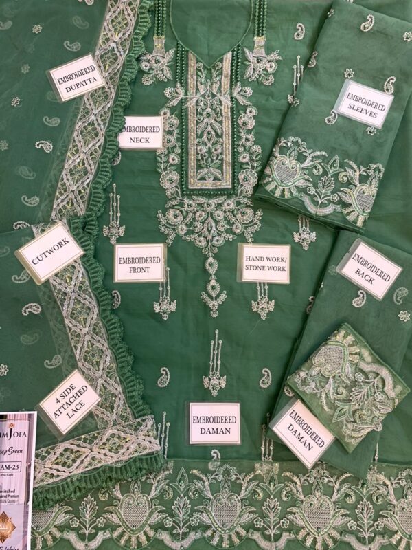 ASIM JOFA | Deep Green Unstitched Embroidered Premium Collection - Image 4