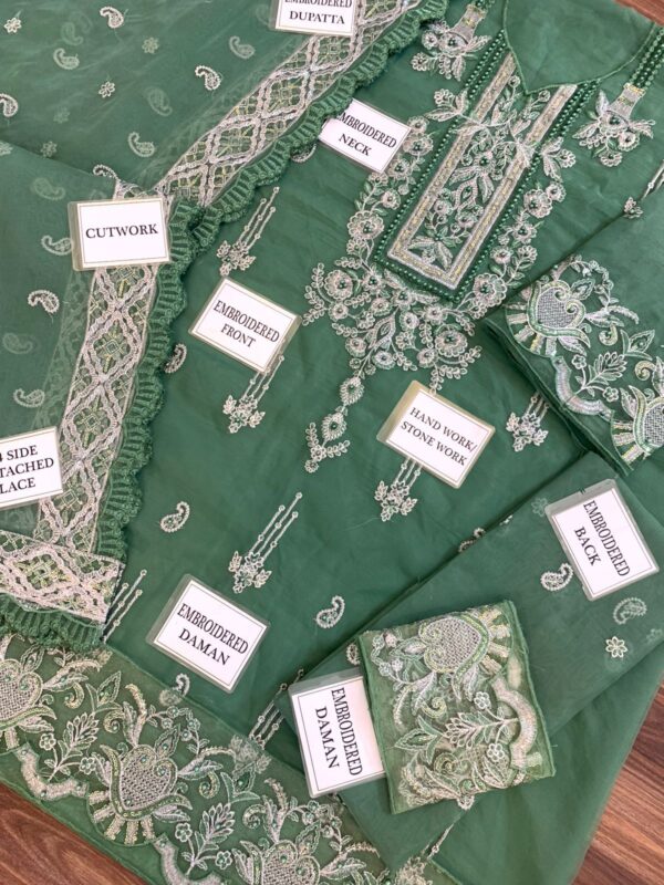 ASIM JOFA | Deep Green Unstitched Embroidered Premium Collection - Image 3