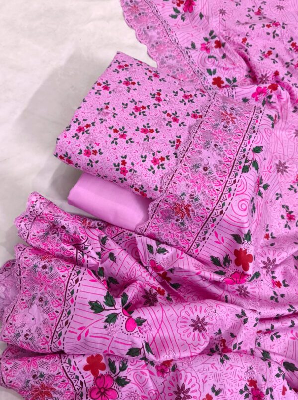 HEAVY CHICKEN BUTI EMBROIDERED WITH CUTWORK DUPATTA SERIES 3 PIECE COLLECTION - Image 3