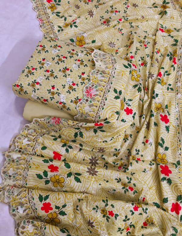 HEAVY CHICKEN BUTI EMBROIDERED WITH CUTWORK DUPATTA SERIES 3 PIECE COLLECTION - Image 7