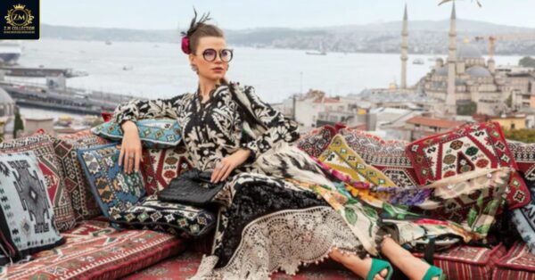 ZM COLLECTION | LUXURY EMBROIDERED WITH LACE WORK | DIGITAL PRINTED CAMBRIC BLACK,SKIN & BLACK,WHITE 3 PC STITCHED SUIT - Image 2