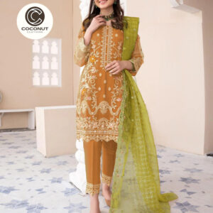 Coconut Collection Heavy Embroidered Shirt with Embroidered Trouser & Embroidered Dupatta 3PCs