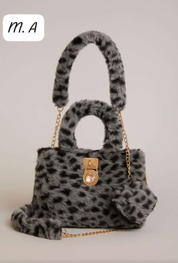 Crossbody Bag - Large Fur Handbag, Trendy Shoulder Bag for Women's - Image 2