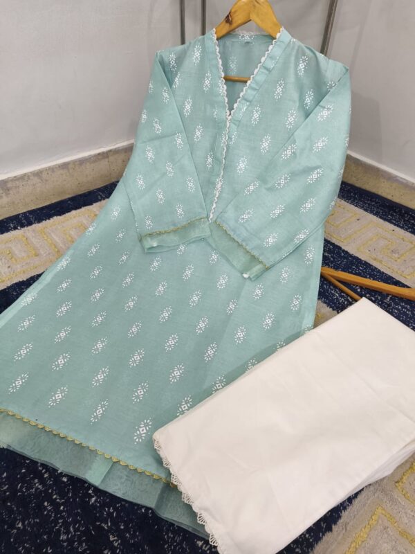 BLOCK PRINTED WITH ORGANZA PATCH WORK CHARM 2 PIECE SUIT - Image 5