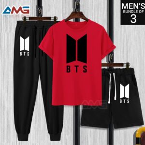 3 IN 1 MEN TRACK SUIT | BTS Black Print's T-SHIRT + TROUSER + SHORT