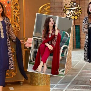 MERAB COLLECTION 4 Piece  Front Fully Embroidered Gown With Embroidered Inner, Plain Dupatta & Trouser