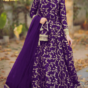 4 Piece Embroidered Top With Long Flare Embroidery Skirt and Embroidered Dupatta With Potli