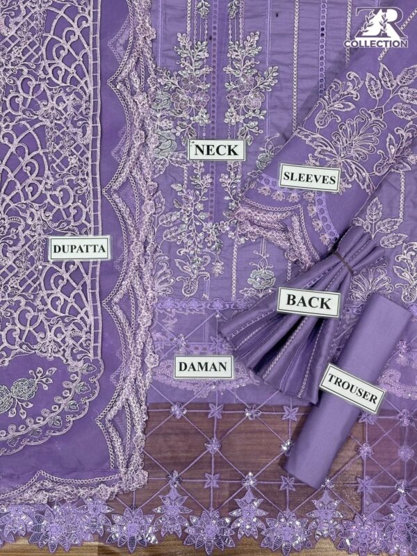 MARIA B ORGANZA SEQUENCE EMBROIDERY HANDWORK & CUTWORK | Purple 💜 ZR COLLECTION - Image 8