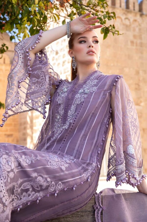 MARIA B ORGANZA SEQUENCE EMBROIDERY HANDWORK & CUTWORK | Purple 💜 ZR COLLECTION - Image 3