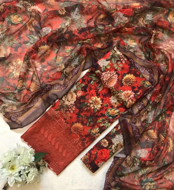 CHICKENKARI 3 PIECE SUITS WITH AARI EMBROIDERED DUPATTA COLLECTION - Image 28
