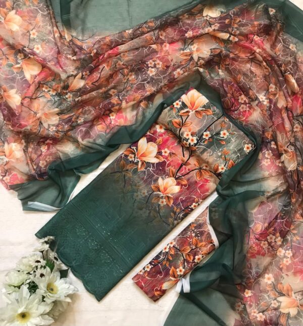 CHICKENKARI 3 PIECE SUITS WITH AARI EMBROIDERED DUPATTA COLLECTION - Image 17