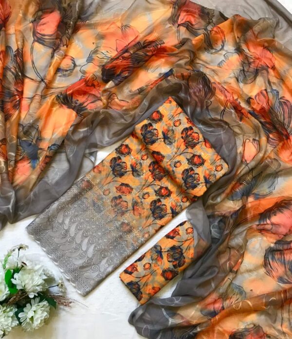 CHICKENKARI 3 PIECE SUITS WITH AARI EMBROIDERED DUPATTA COLLECTION - Image 12