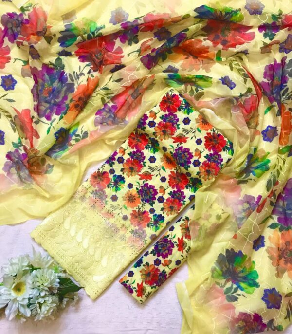 CHICKENKARI 3 PIECE SUITS WITH AARI EMBROIDERED DUPATTA COLLECTION - Image 9