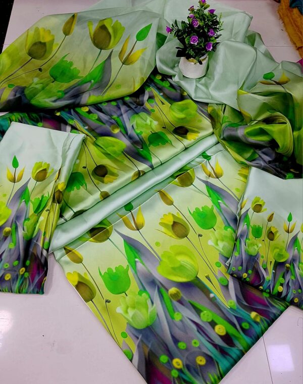 MULTI SHADED DIGITAL PRINTED 3 PIECE SILKY SUIT COLLECTION - Image 2