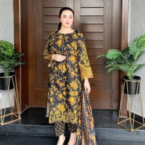 Trendy By Grace Garments | Black and Yellow | Rani Digital Printed 3 Piece Suit