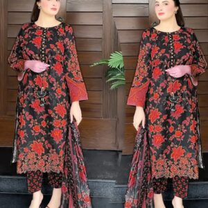 Trendy By Grace Garments | Black and Red | Rani Digital Printed 3 Piece Suit