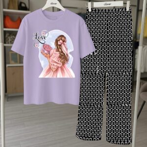 Love Printed Pink Girl Night Suits For Women's