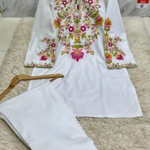 T&H COLLECTION | White Suit With Multi Embroidered 2 Piece Stitched Collection